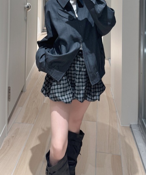nemne store(ネンネストア)の「チェックバルーンスカート(スカート・レディース・ブラウン/グレー・SMALL/MEDIUM)」の4枚目の写真