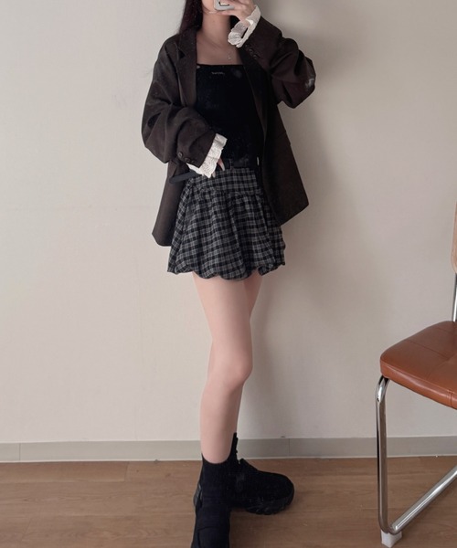 nemne store(ネンネストア)の「チェックバルーンスカート(スカート・レディース・ブラウン/グレー・SMALL/MEDIUM)」の3枚目の写真