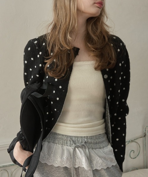 Birthday room（バースデイルーム）の「ドットニットカーディガン/dot knit cardigan（カーディガン/ボレロ・レディース・グレー/ブラック・FREE）」の4枚目の写真