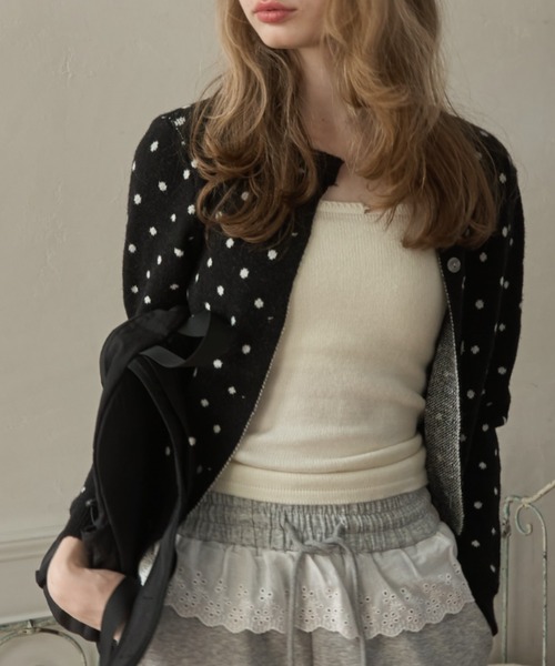 Birthday room（バースデイルーム）の「ドットニットカーディガン/dot knit cardigan（カーディガン/ボレロ・レディース・グレー/ブラック・FREE）」の5枚目の写真