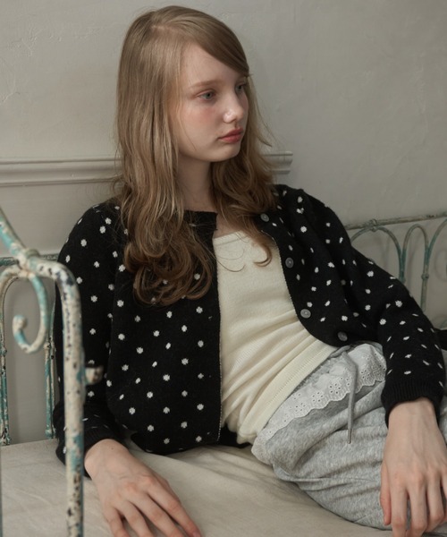 Birthday room（バースデイルーム）の「ドットニットカーディガン/dot knit cardigan（カーディガン/ボレロ・レディース・グレー/ブラック・FREE）」の6枚目の写真