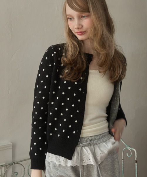 Birthday room（バースデイルーム）の「ドットニットカーディガン/dot knit cardigan（カーディガン/ボレロ・レディース・グレー/ブラック・FREE）」の7枚目の写真