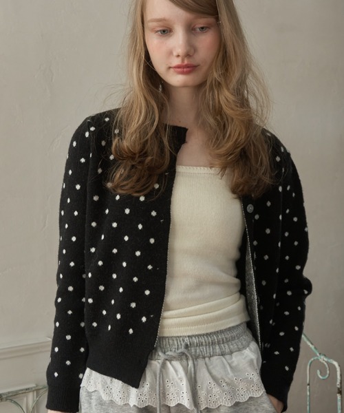 Birthday room（バースデイルーム）の「ドットニットカーディガン/dot knit cardigan（カーディガン/ボレロ・レディース・グレー/ブラック・FREE）」の8枚目の写真