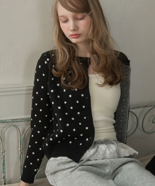 Birthday room（バースデイルーム）の「ドットニットカーディガン/dot knit cardigan（カーディガン/ボレロ・レディース・グレー/ブラック・FREE）」の9枚目の写真
