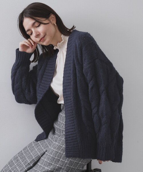 セール】ケーブルローゲージニットカーディガン【洗濯機OK