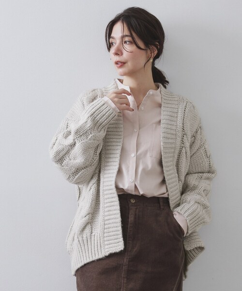 セール】ケーブルローゲージニットカーディガン【洗濯機OK