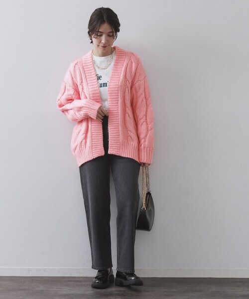 セール】ケーブルローゲージニットカーディガン【洗濯機OK