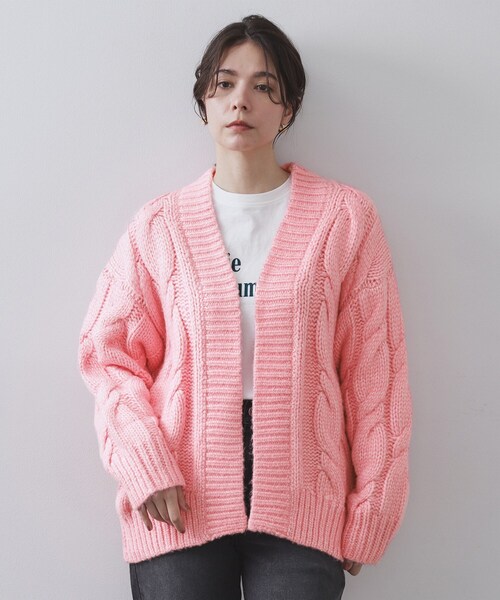 セール】ケーブルローゲージニットカーディガン【洗濯機OK