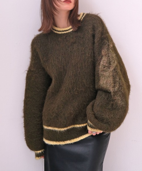 AKTE(アクテ)の「オーバードルマンニットプルオーバー(ニット/セーター・レディース・カーキ系/レオパード・FREE)」の1枚目の写真