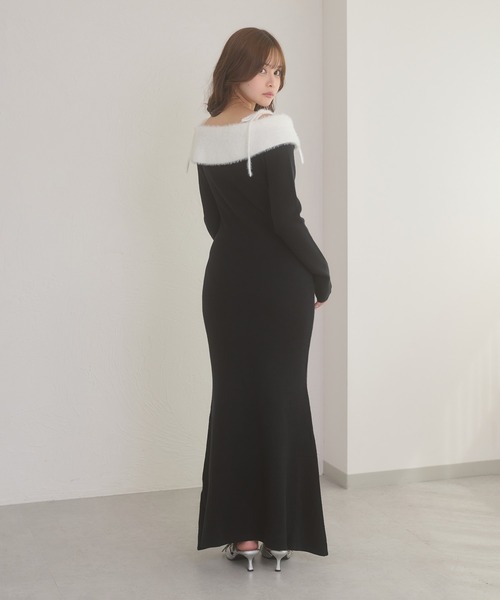 セール】off shoulder ribbon knit dress / オフショルダーリボン