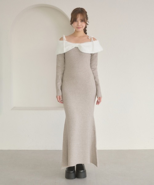 セール】off shoulder ribbon knit dress / オフショルダーリボン