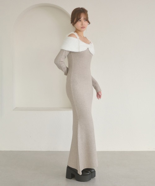 セール】off shoulder ribbon knit dress / オフショルダーリボン
