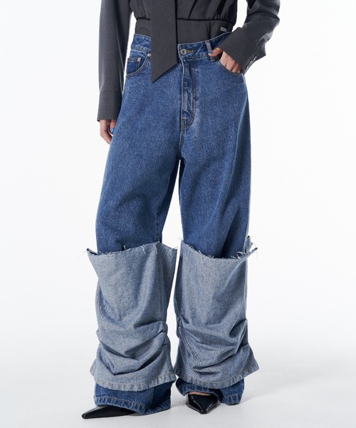 JOSE MOON(ジョゼムーン)の「HEM LAYERED DENIM PANTS/ヘムレイヤードデニムパンツ(デニムパンツ・レディース・ブルー・34/36/38)」の1枚目の写真
