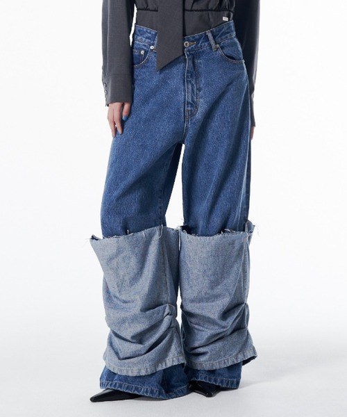 JOSE MOON(ジョゼムーン)の「HEM LAYERED DENIM PANTS/ヘムレイヤードデニムパンツ(デニムパンツ・レディース・ブルー・34/36/38)」の2枚目の写真