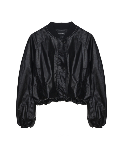 NICK&NICOLE(ニックアンドニコール)の「WRINKLE CROP VARSITY LEATHER JUMPER_BLACK(ライダースジャケット・レディース・その他・FREE)」の4枚目の写真