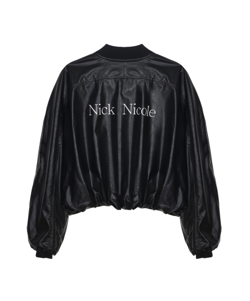 NICK&NICOLE(ニックアンドニコール)の「WRINKLE CROP VARSITY LEATHER JUMPER_BLACK(ライダースジャケット・レディース・その他・FREE)」の5枚目の写真