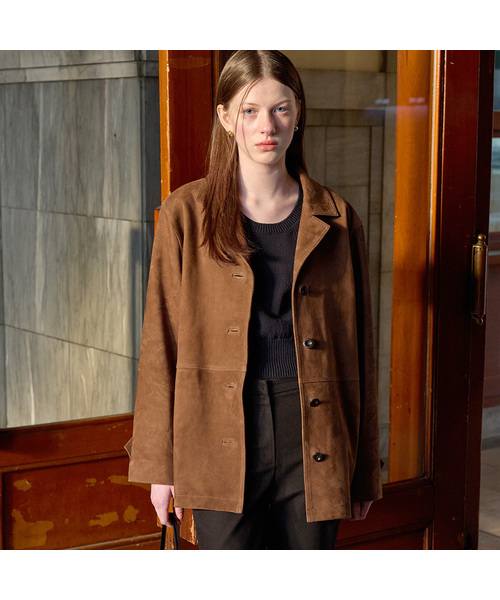 TTUDEMENT（トュードメント）の「SUEDE LEATHER JACKET_2COLORS（テーラードジャケット・レディース・ベージュ/ブラウン・FREE）」の2枚目の写真