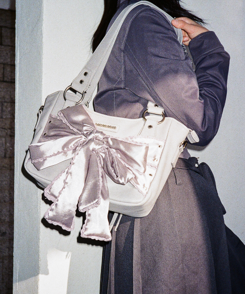 セール】Laced Ribbon Leather Shoulder Bag (Light Purple