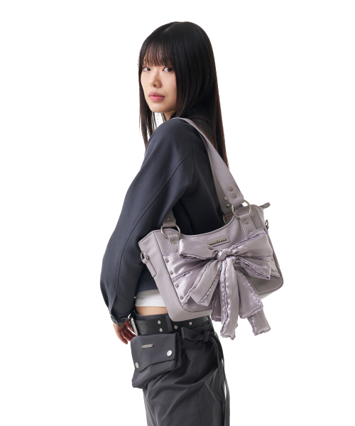 セール】Laced Ribbon Leather Shoulder Bag (Light Purple