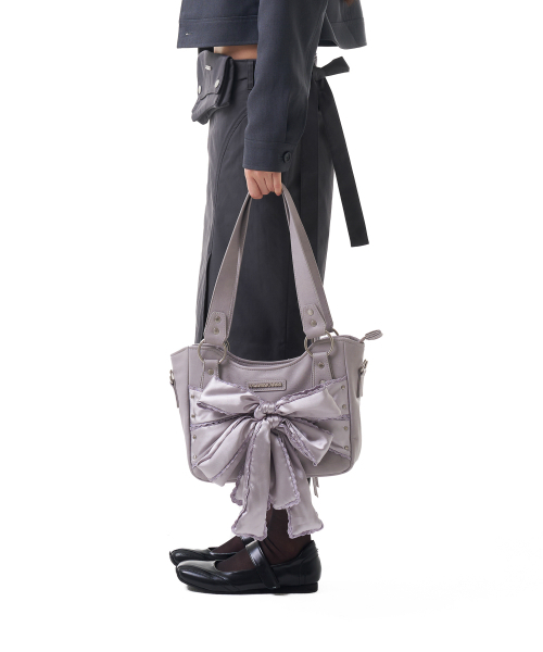 セール】Laced Ribbon Leather Shoulder Bag (Light Purple