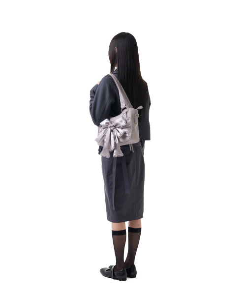 セール】Laced Ribbon Leather Shoulder Bag (Light Purple