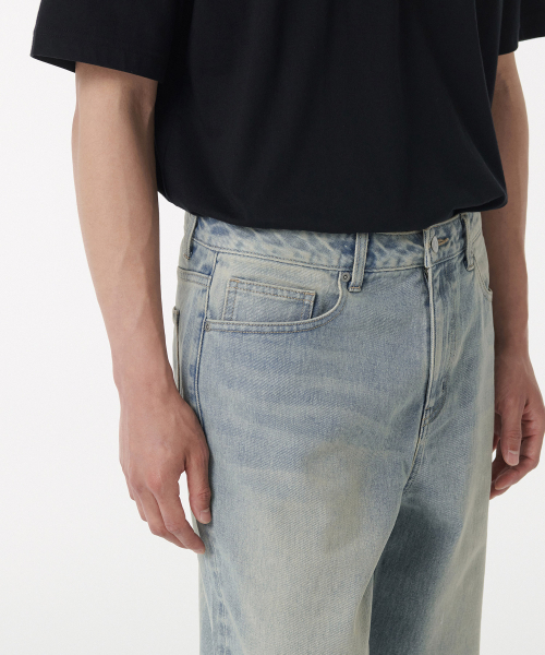 MUSINSA STANDARD（ムシンサスタンダード）の「ビッグブラシワイドデニムパンツ[イエロースカイブルー]（デニムパンツ・メンズ・その他・26/27/28/29/30/31/32/33/34/36/38/40/42）」の6枚目の写真