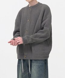 オーバーサイズラウンドネックニットカーディガン（グレー）