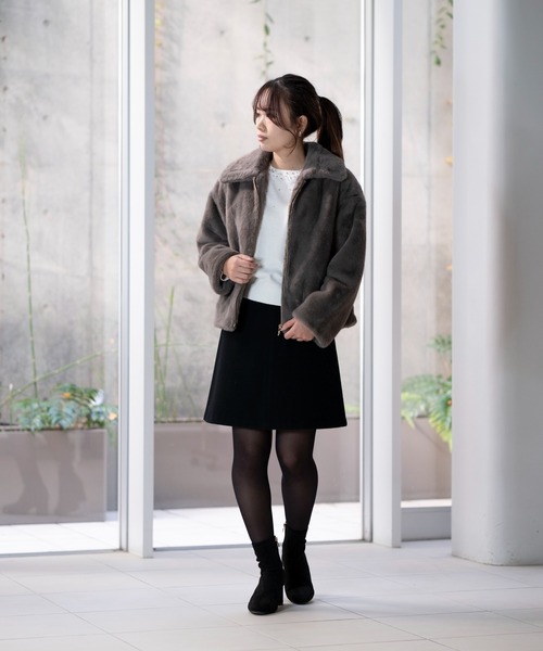 STRAWBERRY-FIELDS（ストロベリーフィールズ）の「ラムウールメルトン_ウールミニスカート（スカート・レディース・レッド系その他/ブラック/オフホワイト・2）」の13枚目の写真