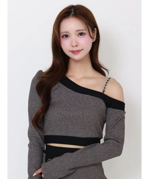 EATME（イートミー）の「【SETUP】バイカラーワンショルTOP（Tシャツ/カットソー・レディース・ピンク/グレー/ブラック・FREE）」の2枚目の写真