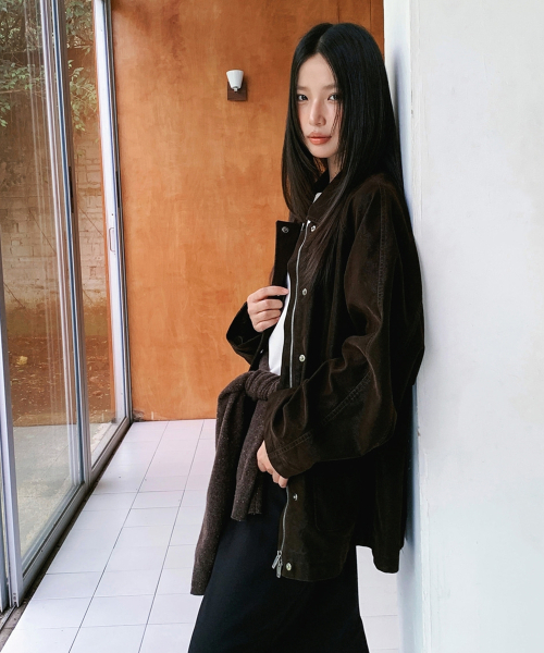 (woman) ダブルラインオーバーサイズレザージャケット_Brown