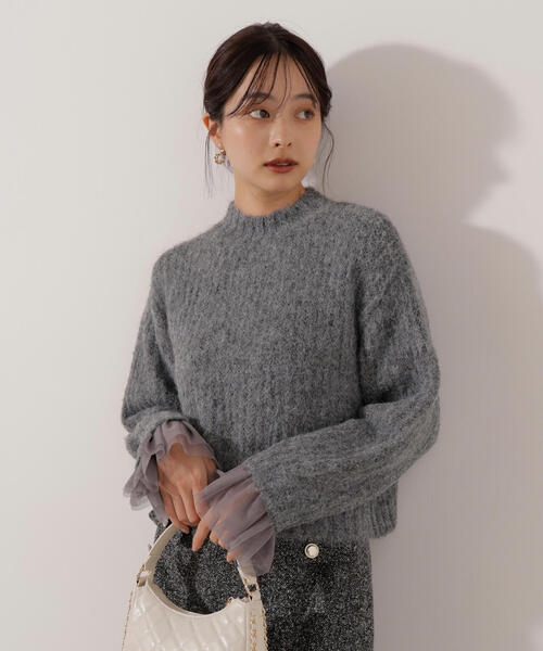 PROPORTION BODY DRESSING(プロポーションボディドレッシング)の「<ウォッシャブル>チュールスリーブボックスニット / 1216170004(ニット/セーター・レディース・グレー/ピンク/ホワイト系その他・FREE)」の7枚目の写真