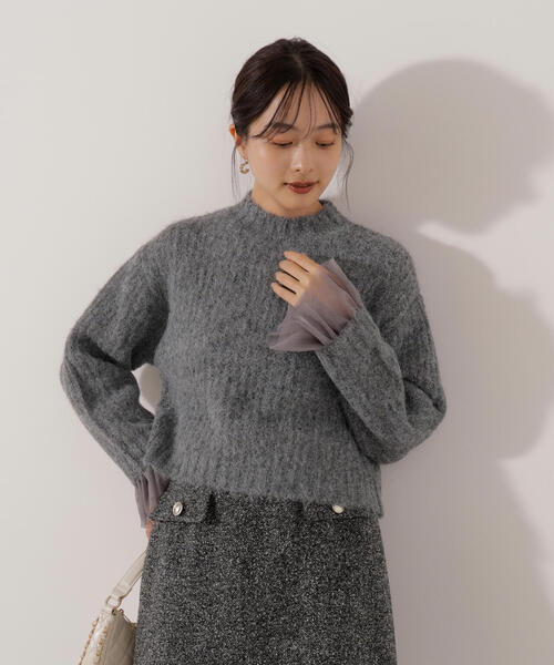 PROPORTION BODY DRESSING(プロポーションボディドレッシング)の「<ウォッシャブル>チュールスリーブボックスニット / 1216170004(ニット/セーター・レディース・グレー/ピンク/ホワイト系その他・FREE)」の8枚目の写真