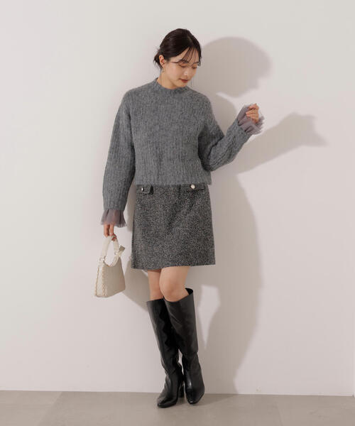 PROPORTION BODY DRESSING(プロポーションボディドレッシング)の「<ウォッシャブル>チュールスリーブボックスニット / 1216170004(ニット/セーター・レディース・グレー/ピンク/ホワイト系その他・FREE)」の10枚目の写真