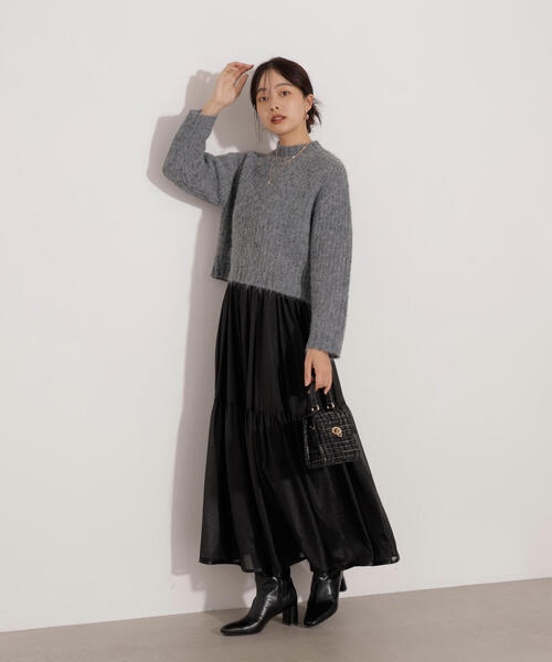 セール】<ウォッシャブル>チュールスリーブボックスニット