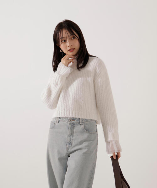 ウォッシャブル>チュールスリーブボックスニット / 1216170004（ニット