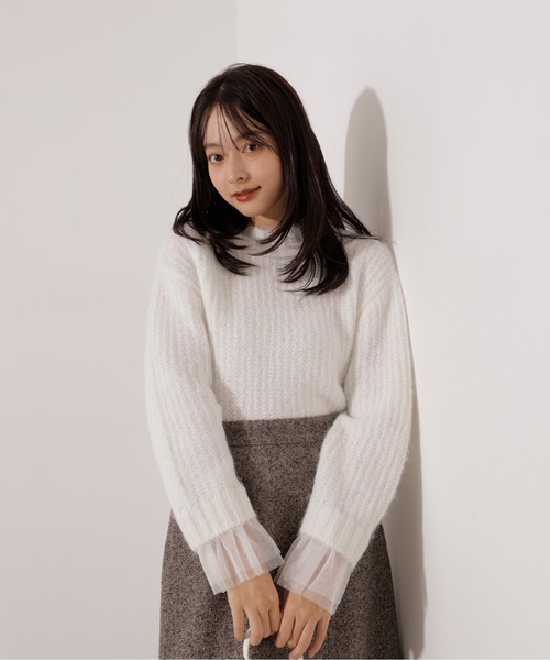 PROPORTION BODY DRESSING(プロポーションボディドレッシング)の「<ウォッシャブル>チュールスリーブボックスニット / 1216170004(ニット/セーター・レディース・グレー/ピンク/ホワイト系その他・FREE)」の2枚目の写真