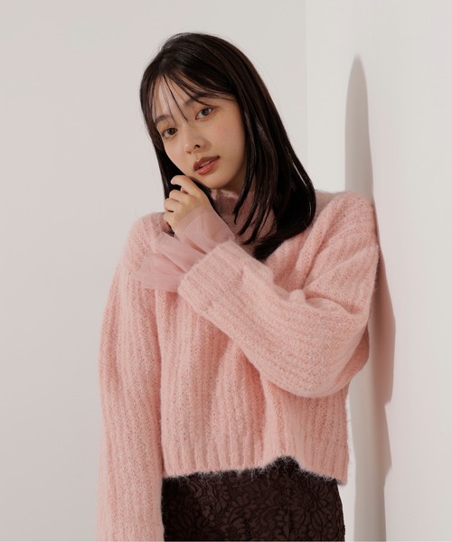 PROPORTION BODY DRESSING(プロポーションボディドレッシング)の「<ウォッシャブル>チュールスリーブボックスニット / 1216170004(ニット/セーター・レディース・グレー/ピンク/ホワイト系その他・FREE)」の3枚目の写真