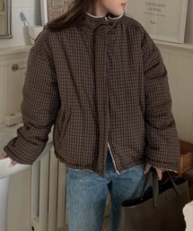 YUGA_YGMC 2-way boa check pattern blouson coat
