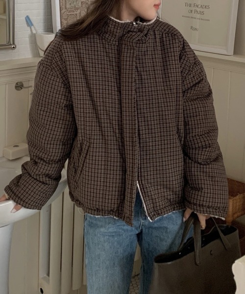 FREE STYLISTS(フリー スタイリスト)の「YUGA_YGMC 2-way boa check pattern blouson coat(ブルゾン・レディース・ブラック/ブラウン・FREE)」の2枚目の写真
