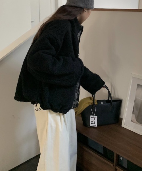 FREE STYLISTS(フリー スタイリスト)の「YUGA_YGMC 2-way boa check pattern blouson coat(ブルゾン・レディース・ブラック/ブラウン・FREE)」の8枚目の写真