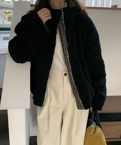 FREE STYLISTS(フリー スタイリスト)の「YUGA_YGMC 2-way boa check pattern blouson coat(ブルゾン・レディース・ブラック/ブラウン・FREE)」の6枚目の写真