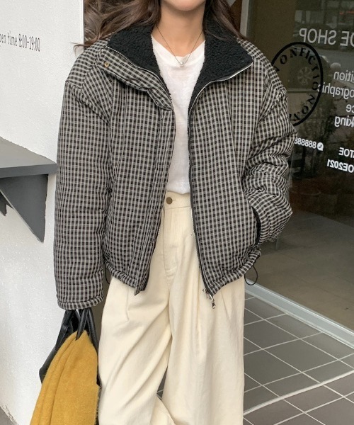 FREE STYLISTS(フリー スタイリスト)の「YUGA_YGMC 2-way boa check pattern blouson coat(ブルゾン・レディース・ブラック/ブラウン・FREE)」の14枚目の写真