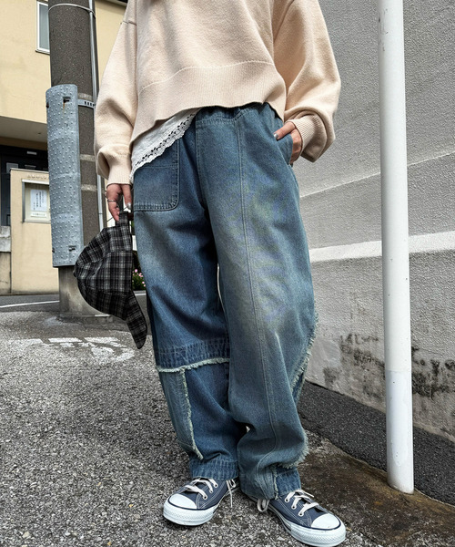 DOUBLE NAME（ダブルネーム）の「リビルドダブルデニムパンツ（デニムパンツ・レディース・ブラック系その他/インディゴブルー・FREE）」の4枚目の写真