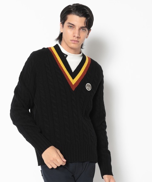 MARK & LONA(マークアンドロナ)の「York V-Neck Cable Knit | MEN(ニット/セーター・メンズ・ブラック/ホワイト・46/48)」の2枚目の写真