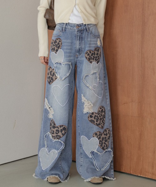 セール】ランダムハートデザイン デニムパンツ（デニムパンツ）｜AMELY