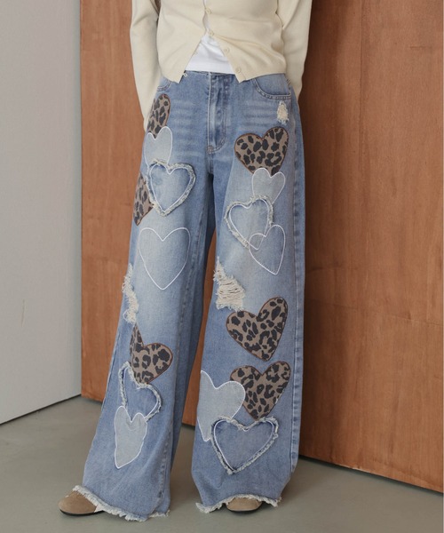 セール】ランダムハートデザイン デニムパンツ（デニムパンツ）｜AMELY