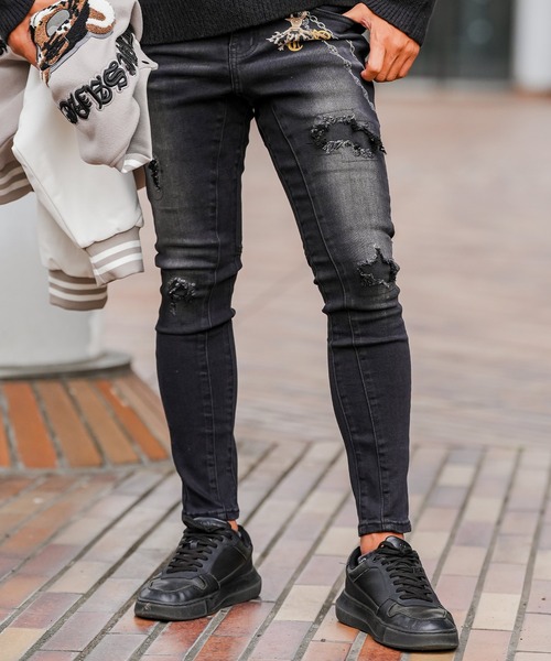 adamsJUGGLER（アダムスジャグラー）の「RTEG I/P デニムロングパンツ（デニムパンツ・メンズ・インディゴブルー/ブラック・S/M/L/XL/XXL）」の2枚目の写真