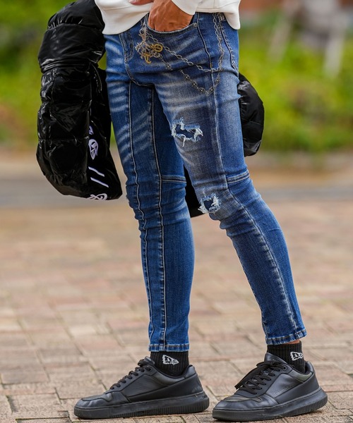 adamsJUGGLER（アダムスジャグラー）の「RTEG I/P デニムロングパンツ（デニムパンツ・メンズ・インディゴブルー/ブラック・S/M/L/XL/XXL）」の4枚目の写真