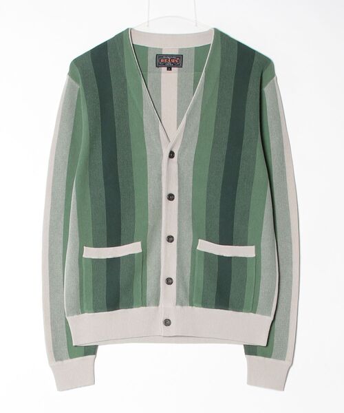 BEAMS PLUS（ビームスプラス）の「B+CardiganSTRIPE（カーディガン/ボレロ・メンズ・グレー/イエロー/グリーン・MEDIUM/X-LARGE/SMALL/LARGE）」の3枚目の写真