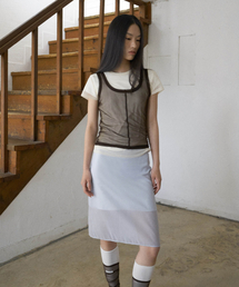SHEER LAYERED SKIRT SKY BLUE